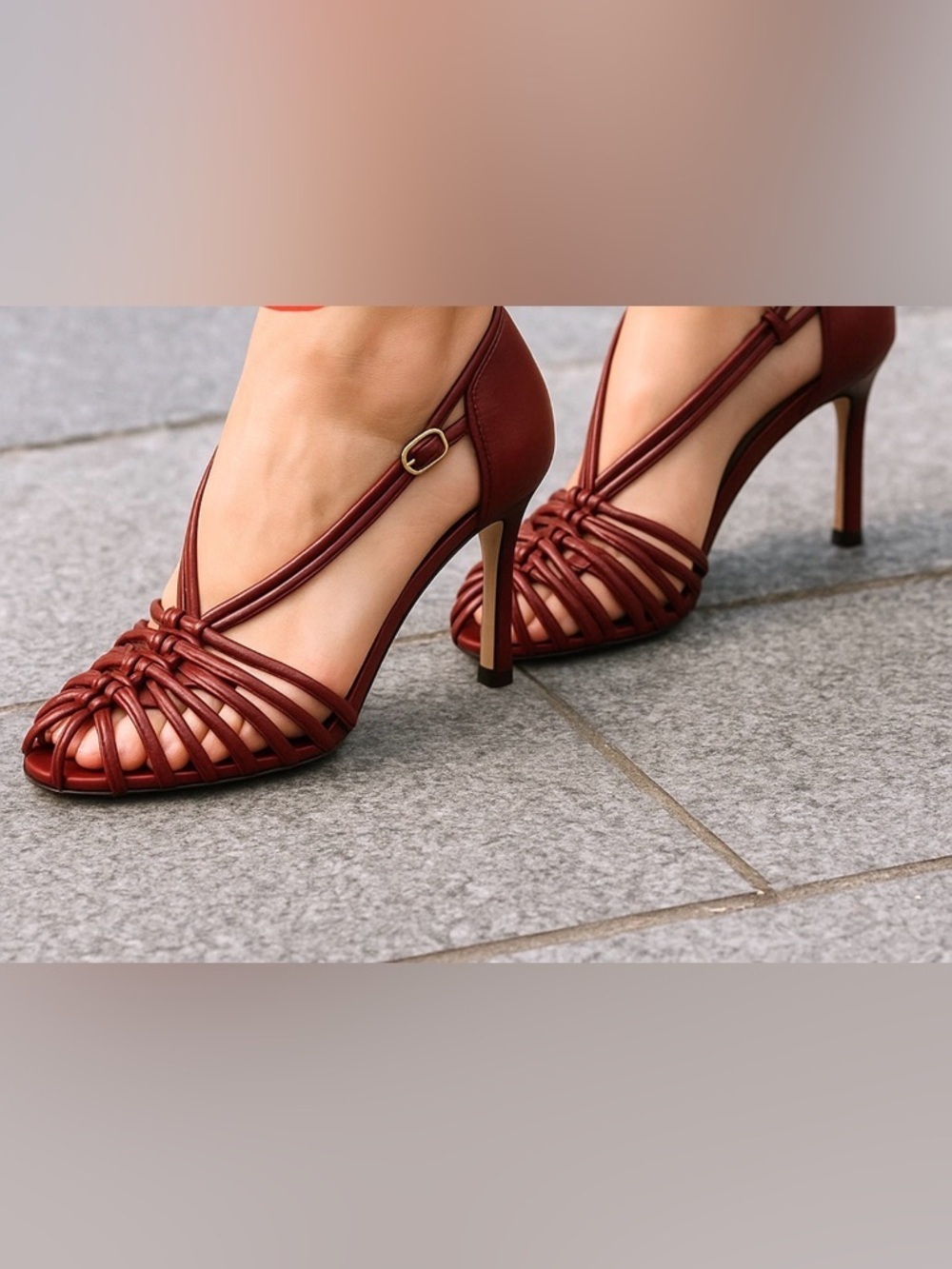 Zara Red Strappy T Strap Heels Pointed Toe Stiletto Size 39
